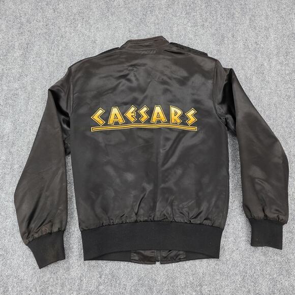 Vintage Caesars Jacket Mens Small Black Satin Bomber Embroidered Logo Casino 90s - Picture 1 of 16